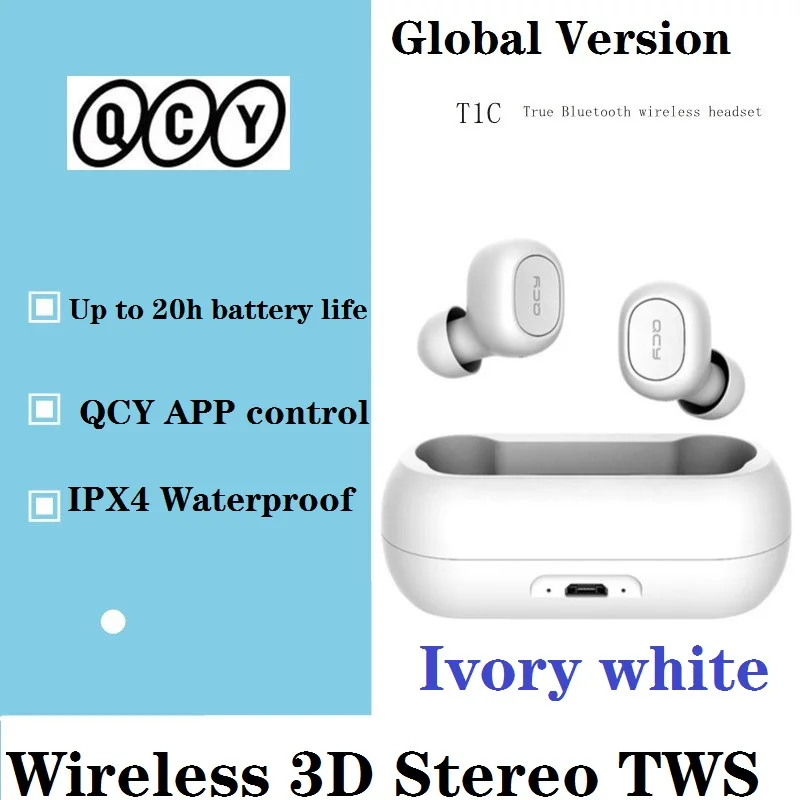

Глобальная версия QCY T1C Bluetooth 5,0 беспроводные 3D стерео TWS наушники с двойным микрофоном HD вызов Наушники управление через приложение