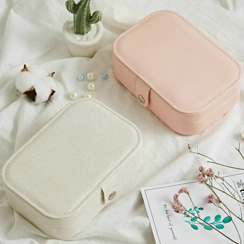 

Portable Jewelry Box Button Solid Color Leather Storage Zipper Jewelers Jewelry Organizer Display Travel Jewelry Case Boxes
