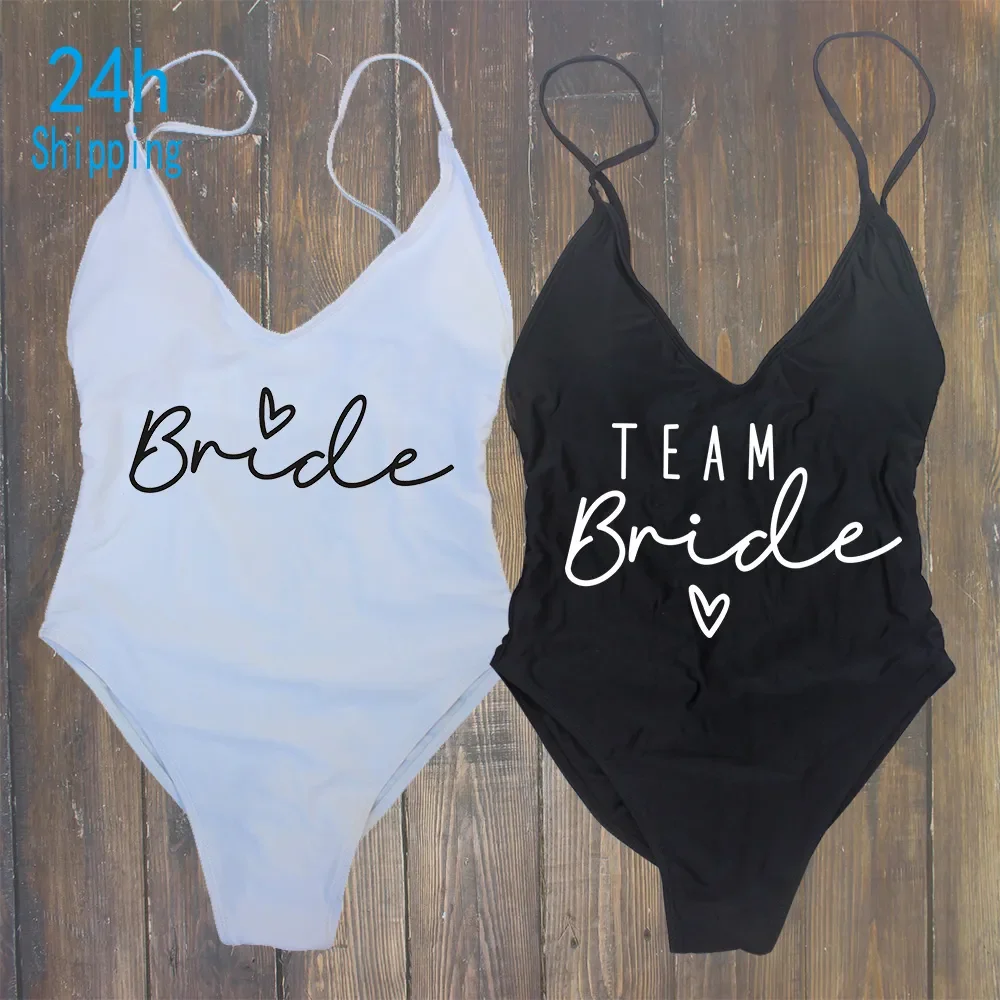 

S-XL Padded Swimsuit Team Bride&Bride Female One-Piece Bathing Suit Women Swimwear Bachelorette Party Monokini Beachwear