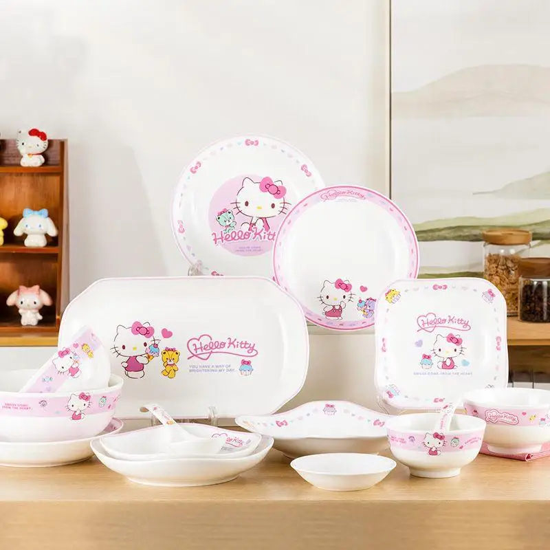 

Sanrio Kitty Ceramic Bowls and Dishes Household Tableware Creative Kawaii Girlish Heart High Appearance Tableware Rice Bowl