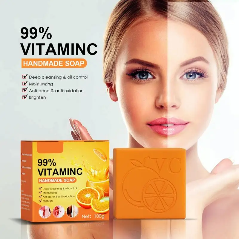

Skin Brightening Soap 100g Vitamin C Orange Moisturize Whitening Cleanser Lightening Non-Irritating Skin Bleaching Cleaning Soap