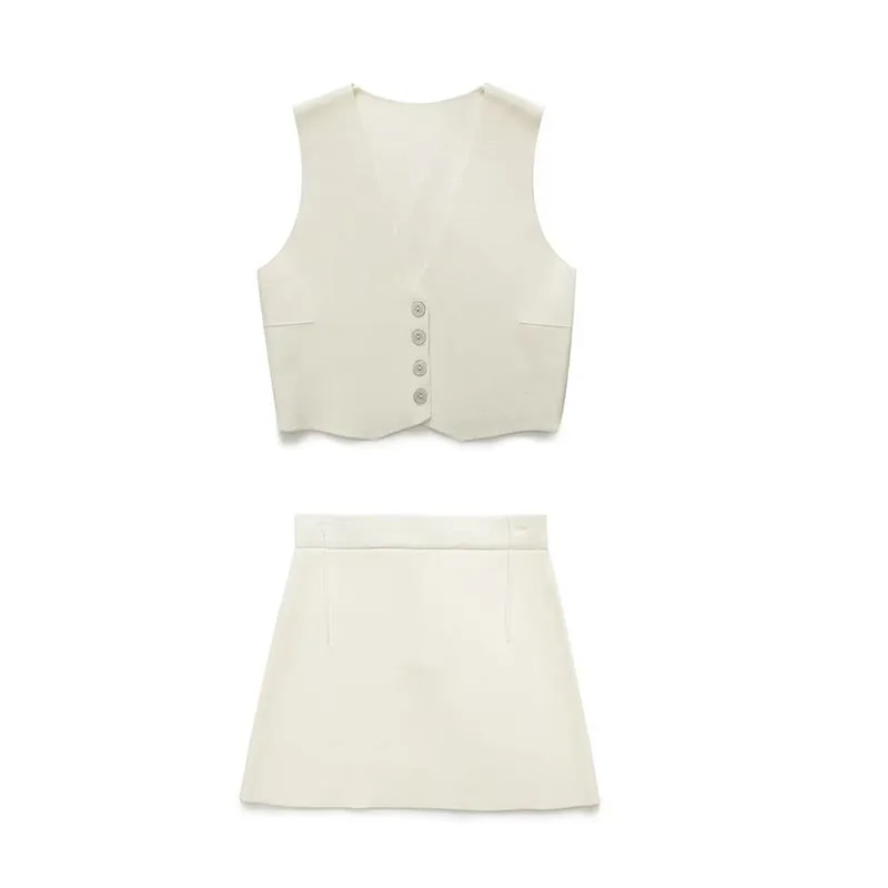 

ZATRHMBM Women 2023 Spring Summer Fashion Cropped Knitted Tank Tops Vintage V-Neck Button Up Female Chic Vest Top Mujer
