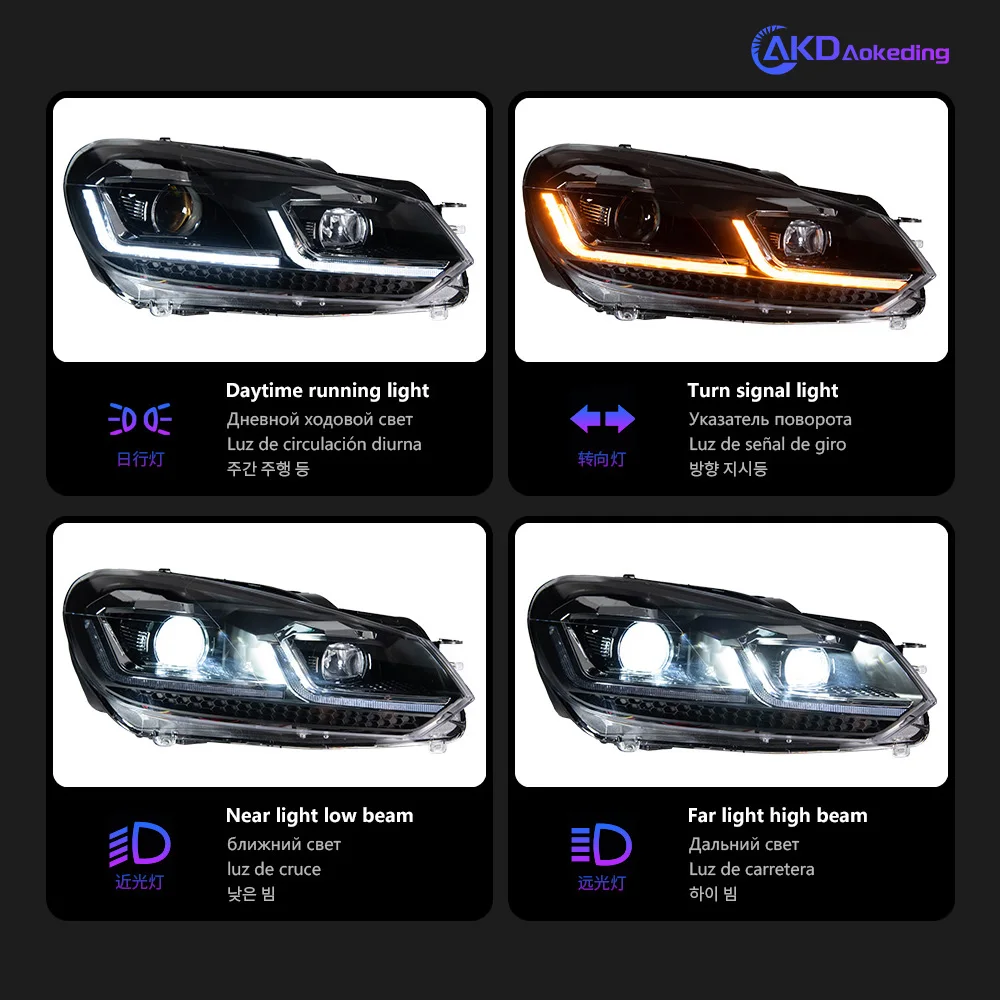 Фото Фара AKD для VW Golf 6 MK6, светодиодная фара 2009-2012, Golf6, ДХО, указатель поворота, дальний свет, линза-проектор Angel Eye №4