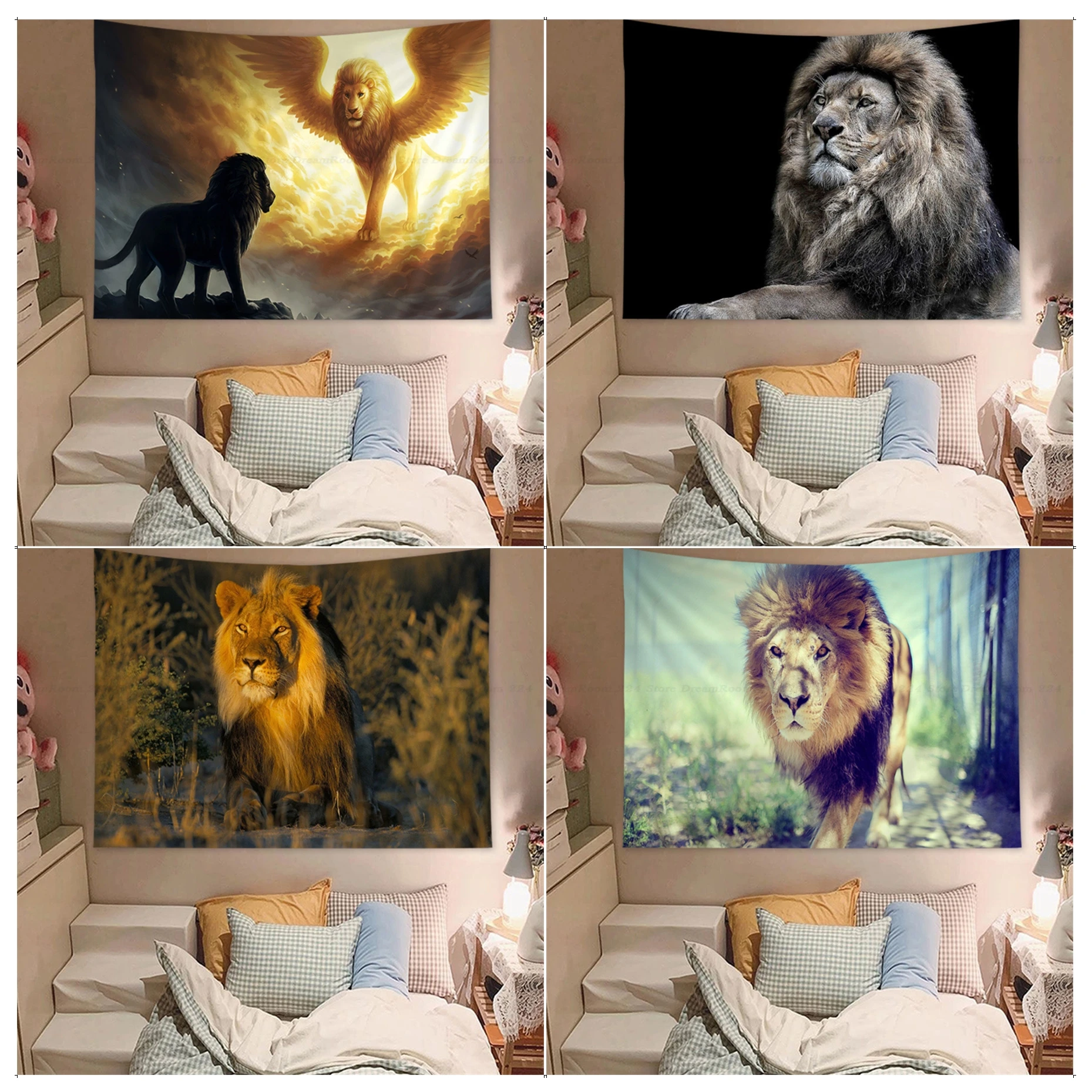

Lion Pattern Chart Tapestry Japanese Wall Tapestry Anime Decor Blanket