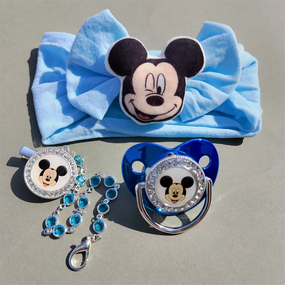 

S M L 0-18m Newborn Infant Baby Pacifier Small Mickey Mouse Plush Doll Decor Blue Elastic Headband Amazing Baby Birthday Gift