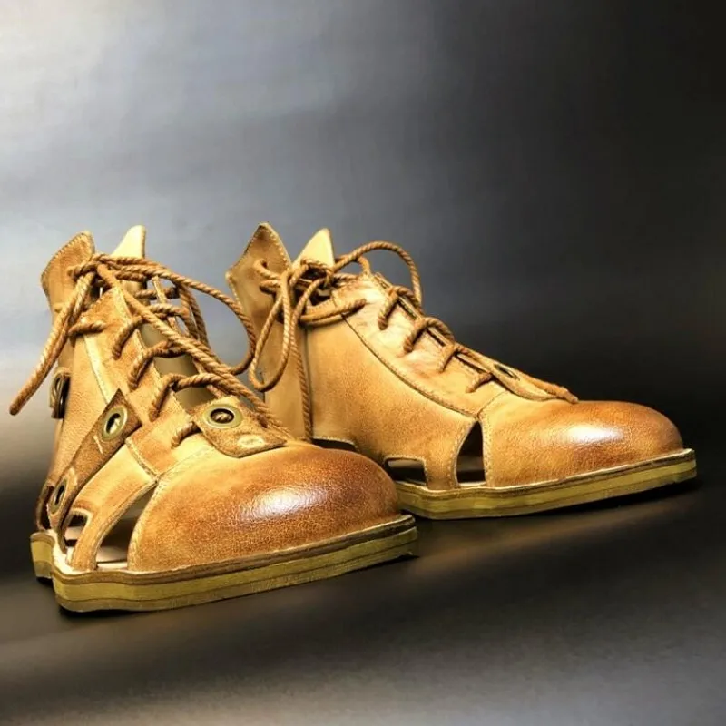 Сандалии-гладиаторы мужские летние из натуральной кожи с высоким верхом