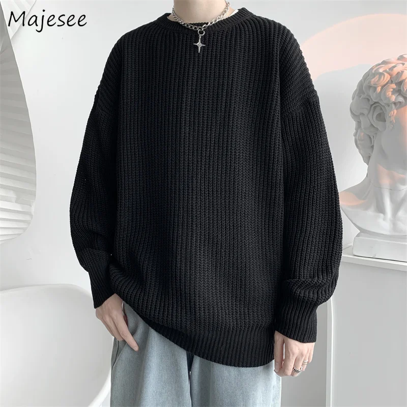 

Pullovers Men Long Sleeve Winter Thicker Warm Teens Baggy Ins Knitwear Sweater Clothing Kpop Stylish Hipsters All-match Fashion