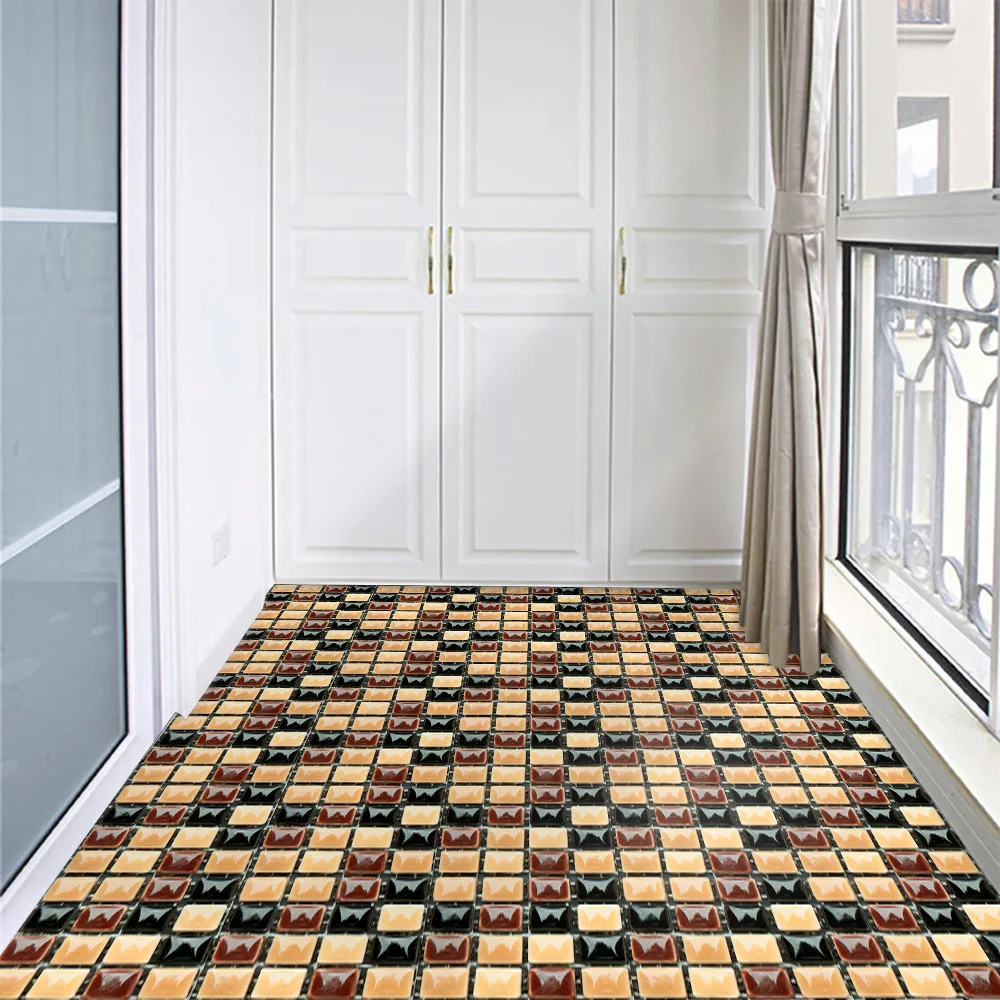 

10 Pieces Vintage Brown Flat Mosaic Crystal Hard Sheet Tile Stickers Living Room Bathroom Wall Floor Renovation Decorative Wall