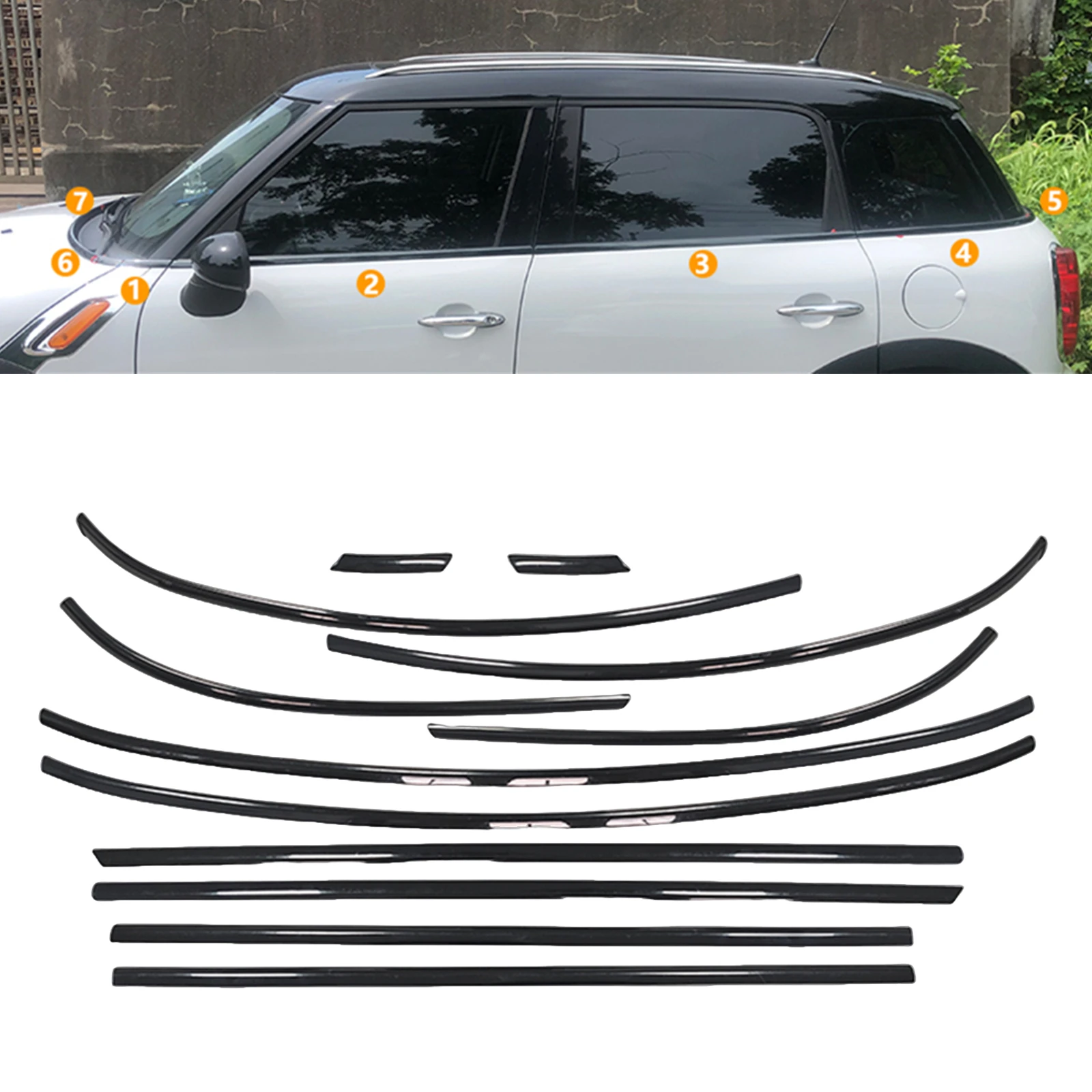 For Mini Cooper R60 4-drzwiowy 2010-2016 Samochodowe listwy uszczelniające zewnętrzne szyby Chromowane czarne boczne Dekoracyjne