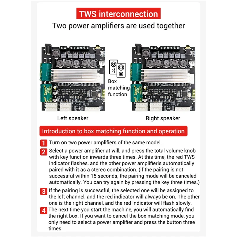 

-TB22P 2.1 Channel Bluetooth Audio Power Amplifier Board TPA3116D2 Module TWS Potentiometer External Amplifier Board