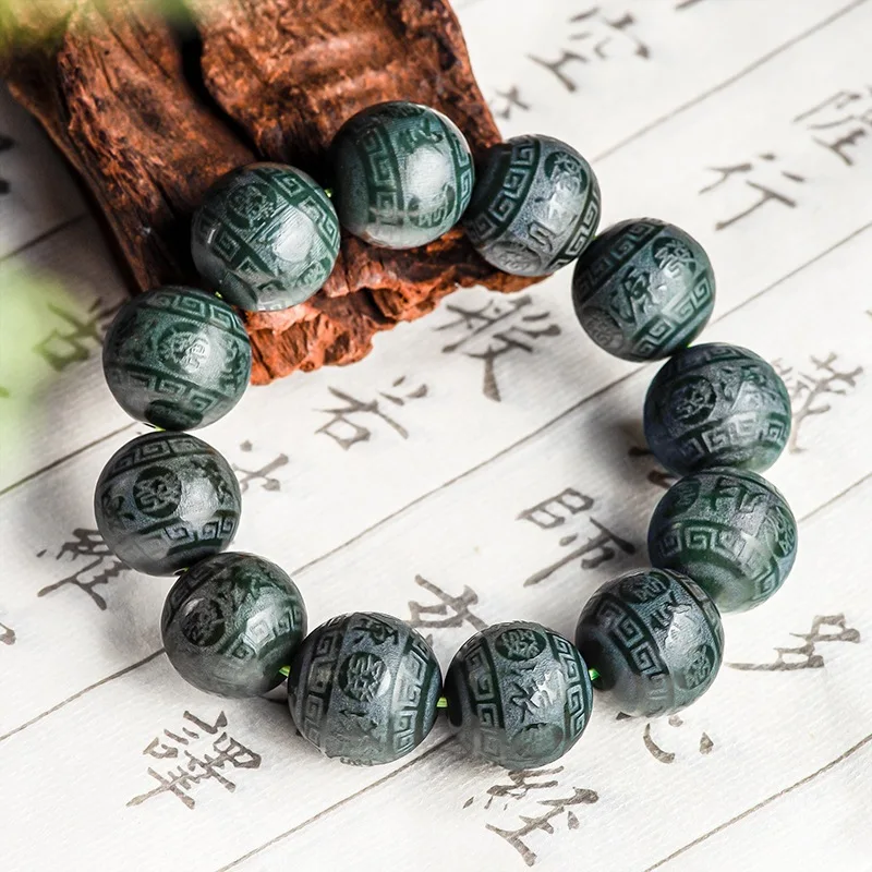 Мужской браслет из натурального нефрита с нефритом Lucky Black 17 5 мм богатыми