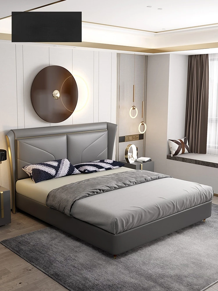 

Постмодернизированная искусственная роскошная кожаная кровать, американская кожаная кровать, дизайнерская мебель в гонконгском стиле, кожаная кровать с высокой спинкой