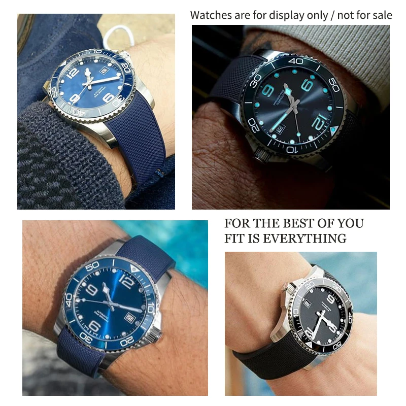 19mm 20mm 21mm Rubber Silicone Watch Strap Waterproof Watchband for Longines master Conquest HydroConquest L3 Black Accessories