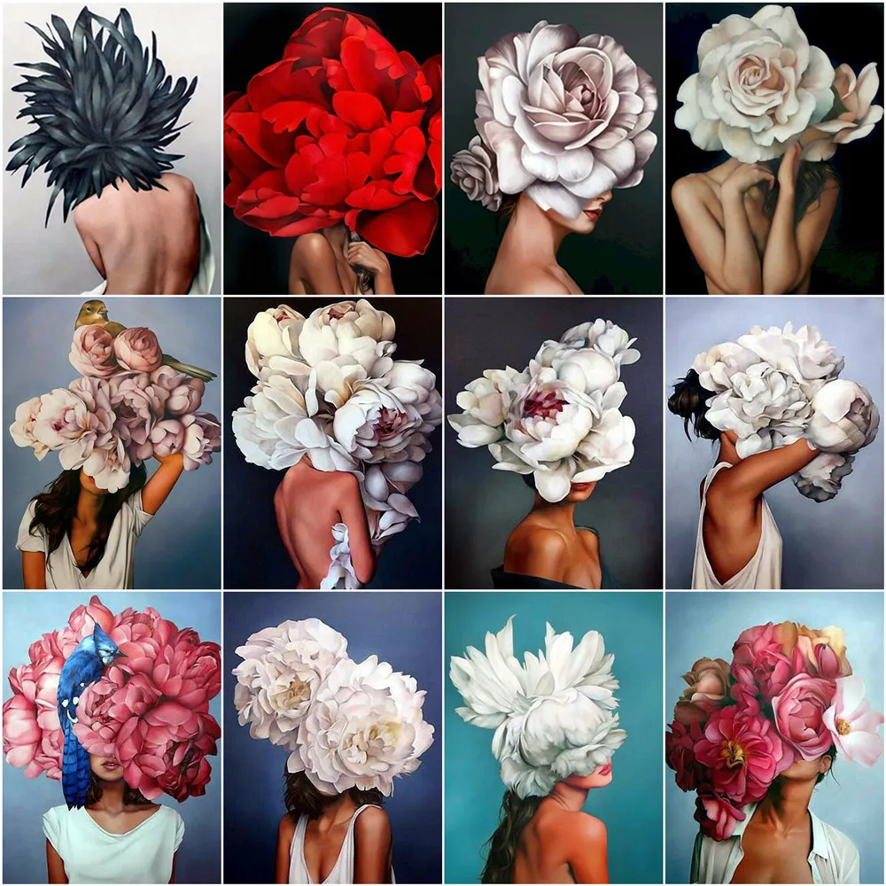 

Набор для вышивки крестиком 5D с изображением девушки и цветов