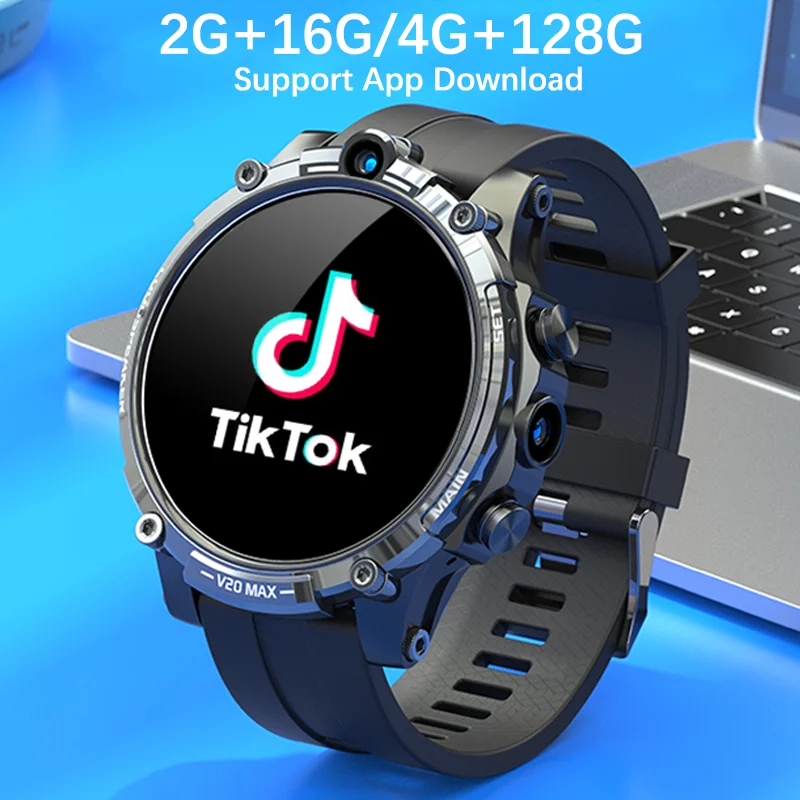 4G All Netcom V20MAX Men Women Smart Watch Internet Download App Game Video  Blood Pressure HeartRate Music Camera For Amazfit
