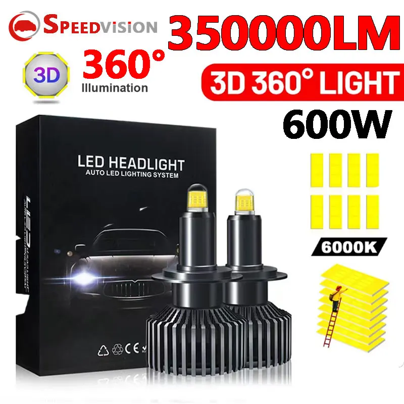 H7 LED Canbus 360 H4 H1 350000 LM HB3 HB4 9012 Turbo Bi Led Линза проектора H11 9005 Автомобильные фары Лампы