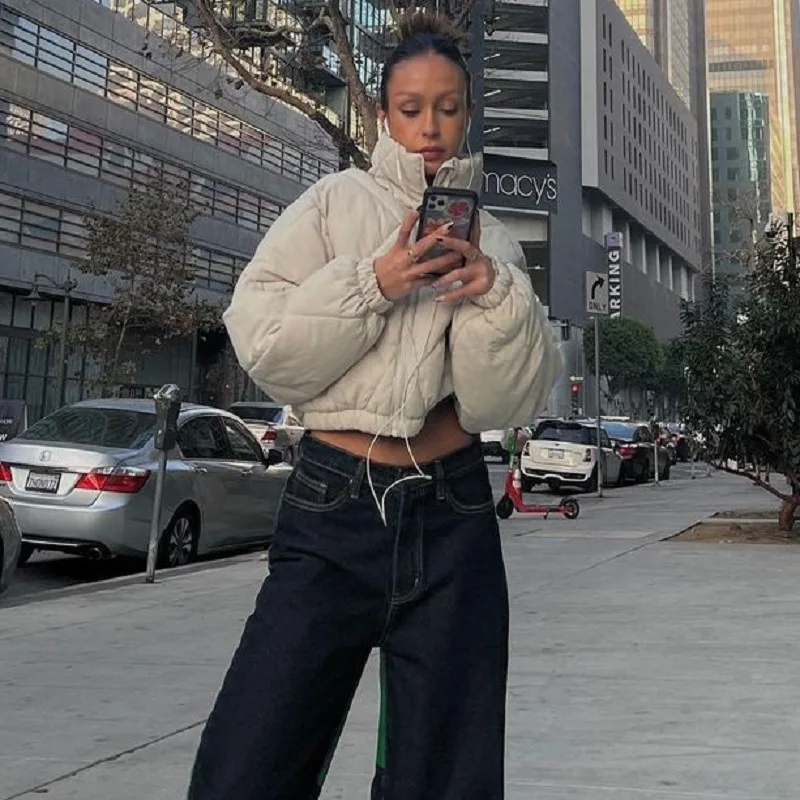 Casual Collar Long-Sleeved Drawstring Short Sections of Cotton Clothing Zipper Waist Warm Fashion Jacket Fall Women