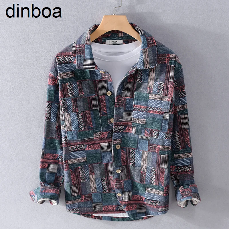 

2022retro Flower Shirt Men's Long Sleeve Print Top Hip Hop All-match Couple Clothes Full Print Shirt Polo Shirts Men Mens Shirts