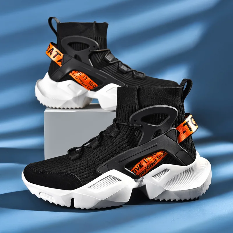 2022 New High-top Socks Shoes Chunky Sneakers Men White Trend Street Light Sports Running Shoes Big Size 45 46 Walking shoes