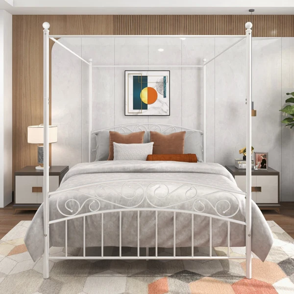 

4-Post Metal Bedroom Canopy Bed Frame Queen Size Vintage style Home Bed Bedroom Furniture