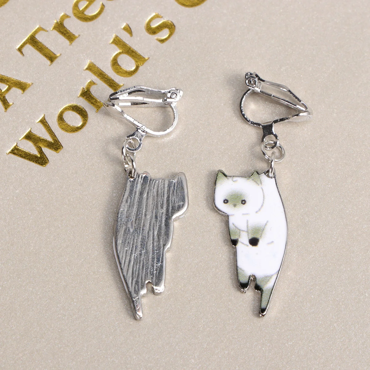 Медальоны Witout пирсинг зажимы для ушей серьги с кошачьим узором креативные мисс