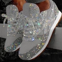 2022 sequins sneakers women spring new fashion bling ladies pointed toe lace up casual vulcanized shoes running sport flats