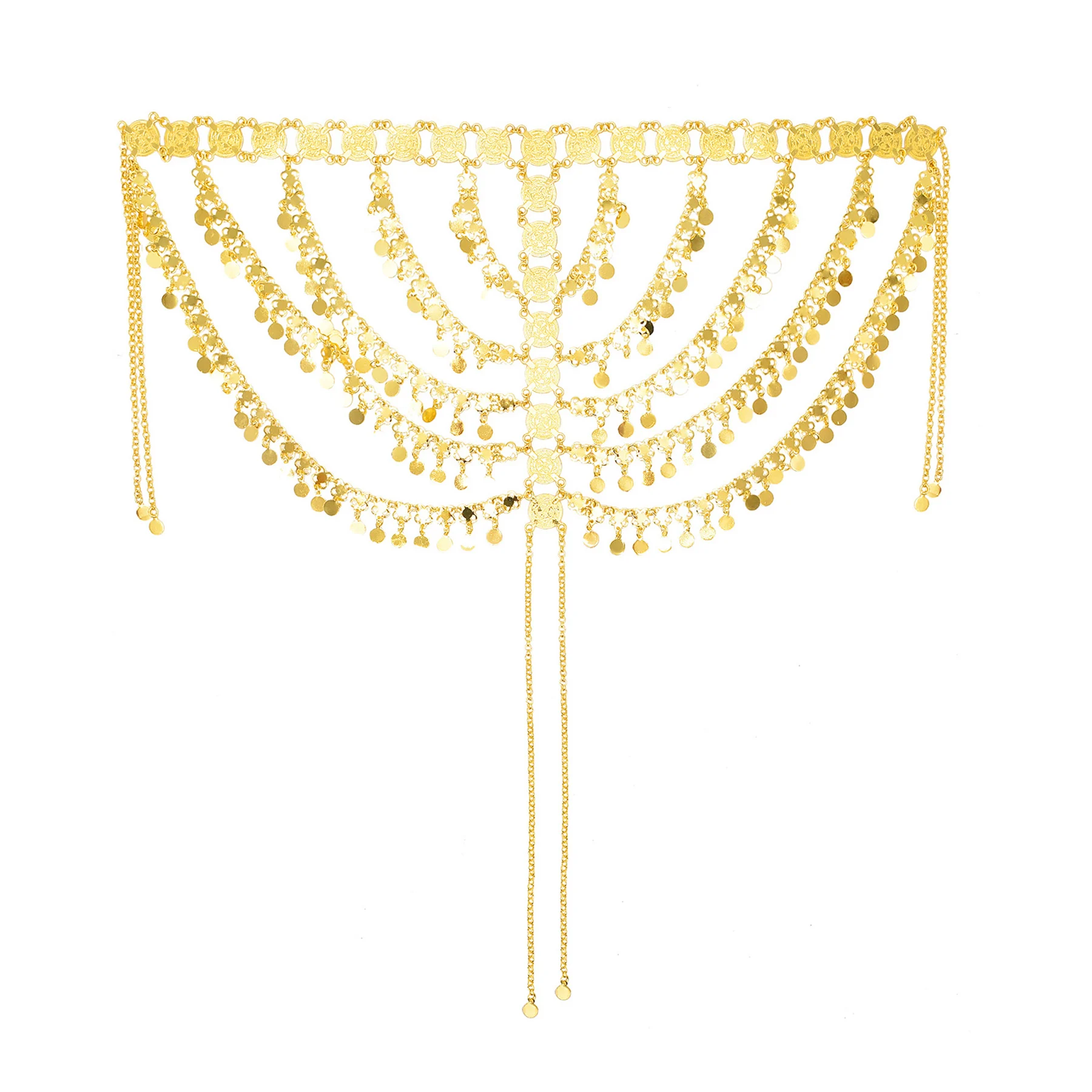 Модные роскошные золотые длинные цепочки с монетами Луной и кисточками