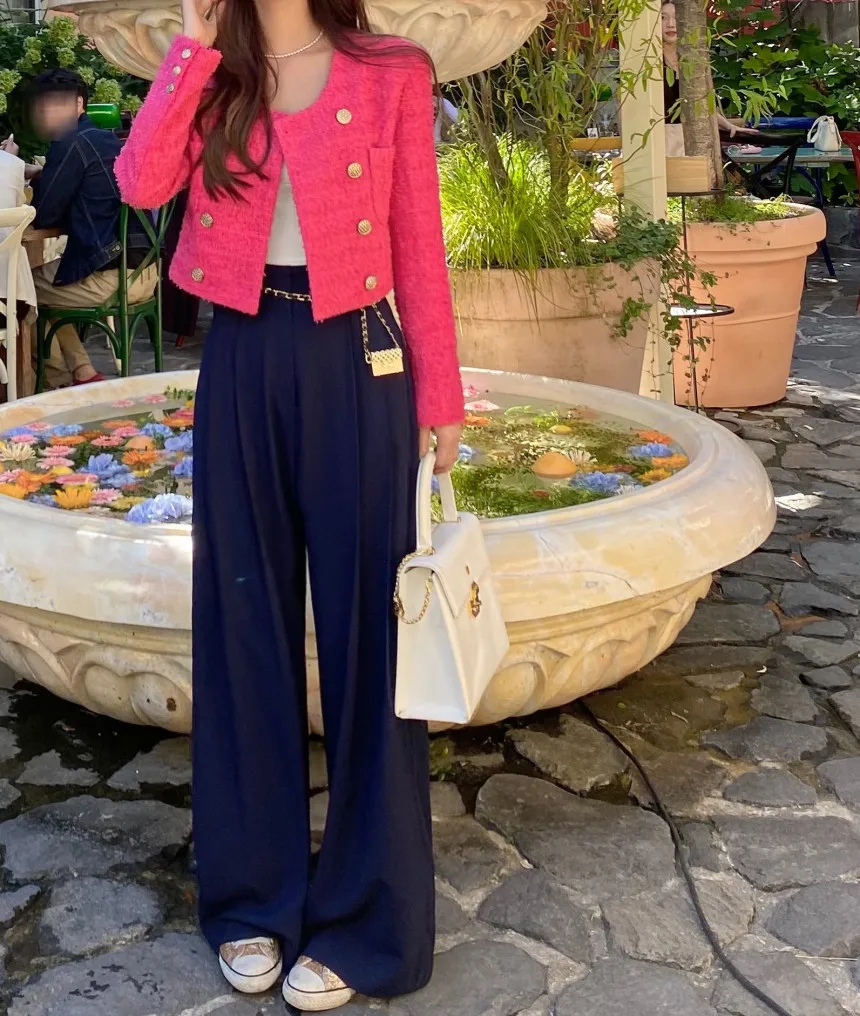 

Ins нишевые Простые штаны с завышенной талией для похудения плиссированные драпировочные Уборные повседневные прямые широкие брюки