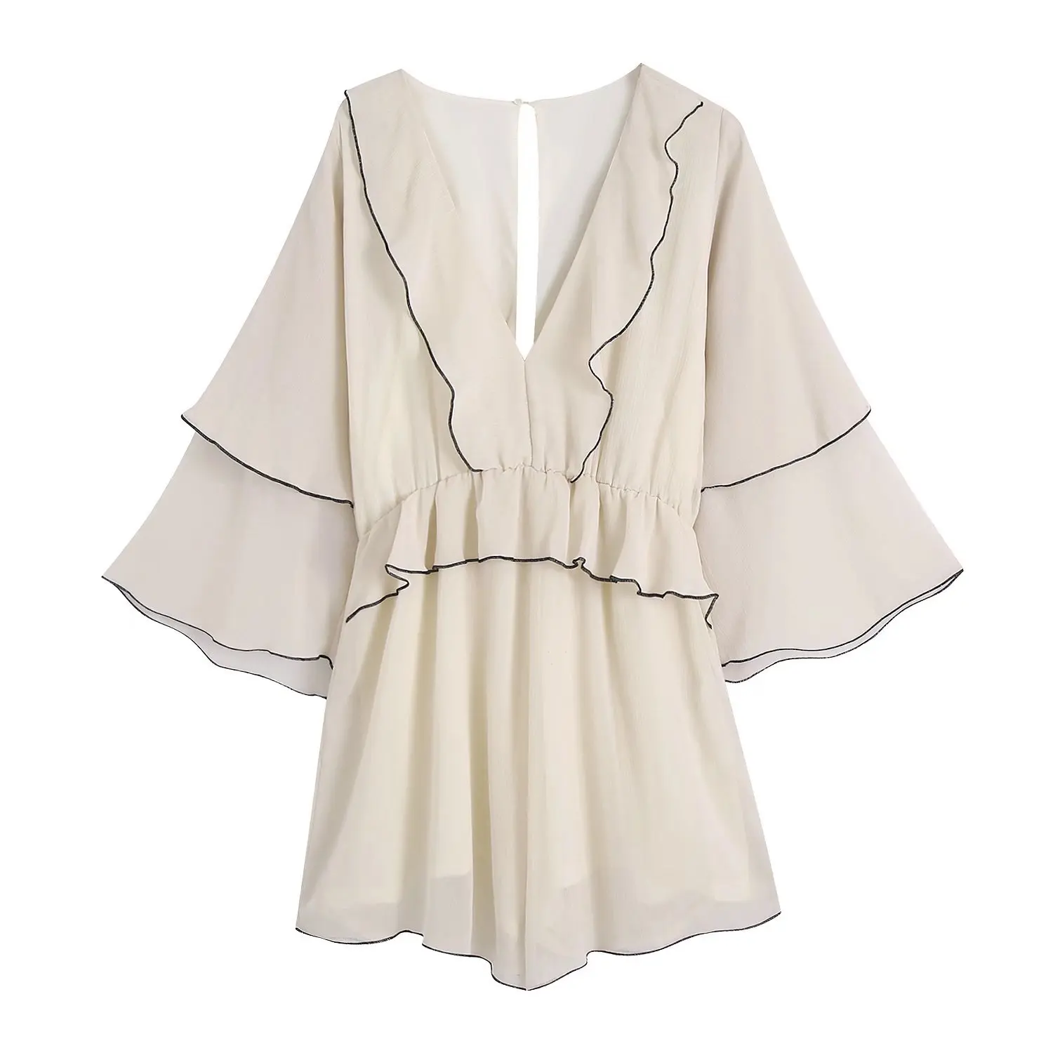 

SuperAen 2022 Summer New Solid V Neck Thin Loose Flounce Jumpsuit Skirt Women