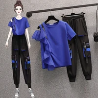 large size womens clothing 2022 spring and summer clothing new fat reduction age thin fashion casual sports two piece suit