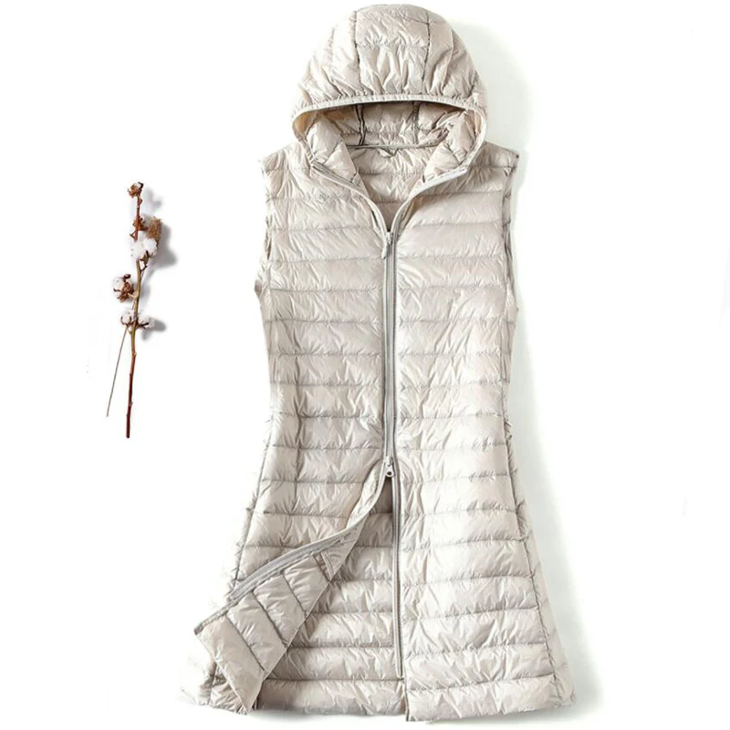 Winter Women Down Jackets Ultra Light Long Hooded Vest Outfit 2023 Fashion Trendy Casual Waistcoat Autumn Coat Slim Parkas 2XL