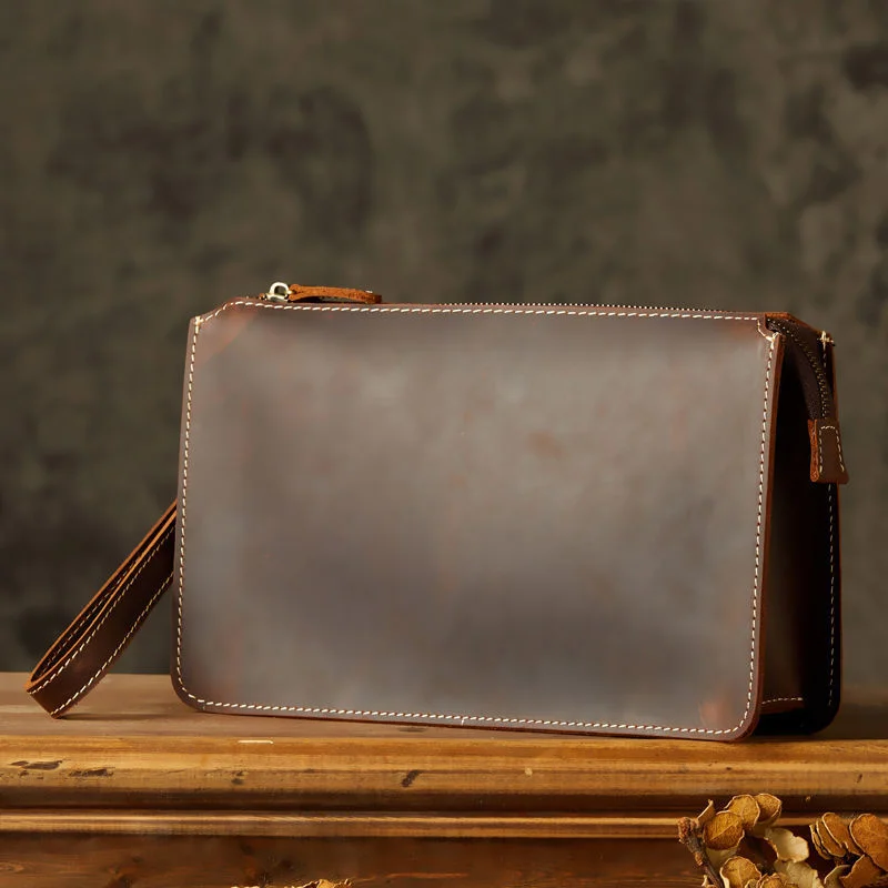 

Original 100% genuine Handmade Crazy Horse Leather for Men's Wallet Top layer Cowhide Casual Envelope Bag Antique Handbag