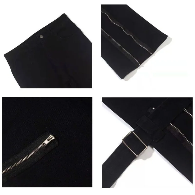 DEEPTOWN Techwear Cargo Micro-flared Jeans for Men Black Pants Designer Hip Hop Denim Trousers Male Zippers Streetwear Spring