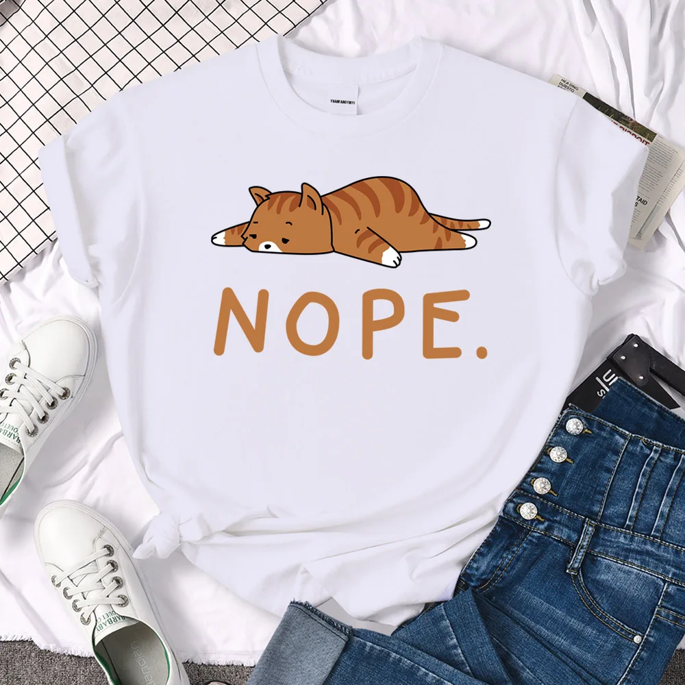 Футболка женская с круглым вырезом и коротким рукавом, забавный графический топ в стиле харадзюку, удобная рубашка с принтом «спящий кот ноп»