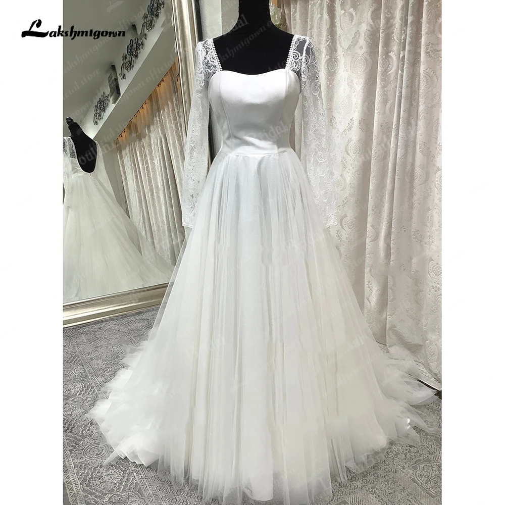 

Женское платье с длинным рукавом Lakshmigown, кружевное Тюлевое Платье трапециевидного силуэта с открытой спиной, атласное платье для свадьбы, ...