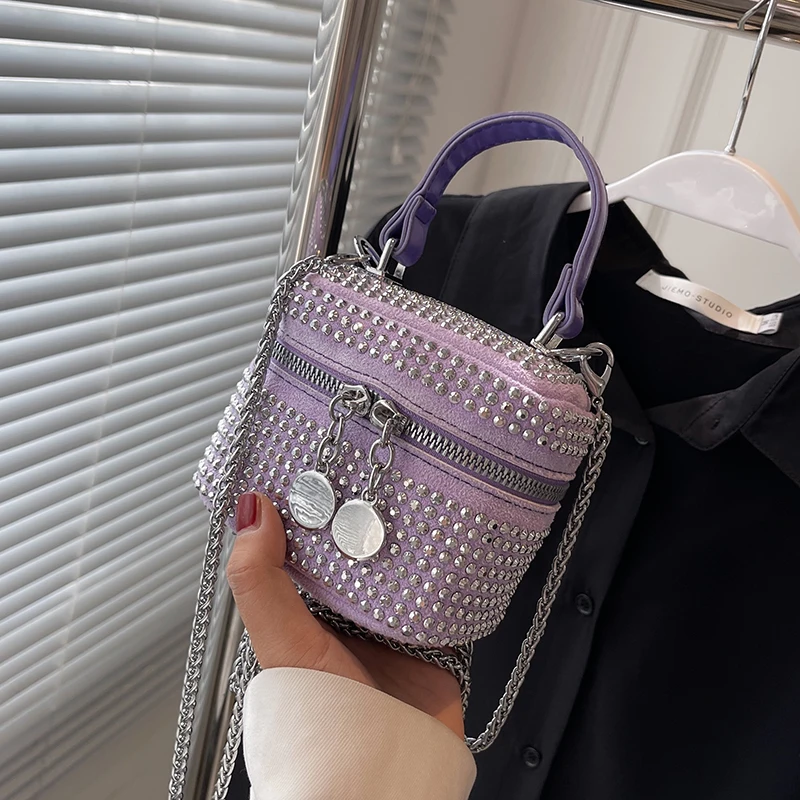

Fashion Mini Box Pu Leather Rivet Crossbody Bag For Women 2022 Fashion Cute Luxury Brand Summer Chain Shoulder Side Handbags