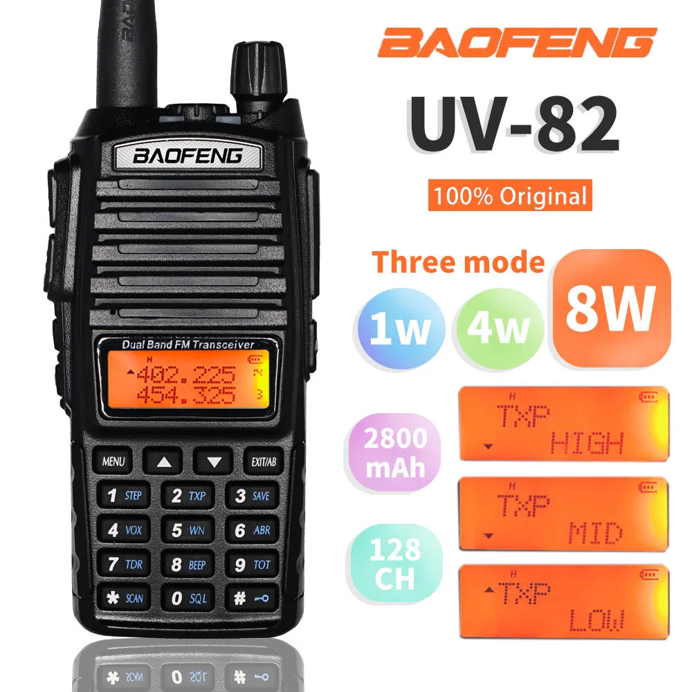 

BaoFeng 8W Tri Power Mode UV-82 Walkie Talkie UV-82 UV82 Dual band UHF VHF Two Way Radio Handheld FM Transceiver Ham CB Radios