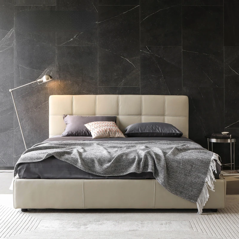 

Nordic style Italian simple modern leather double bed can store white double bed.