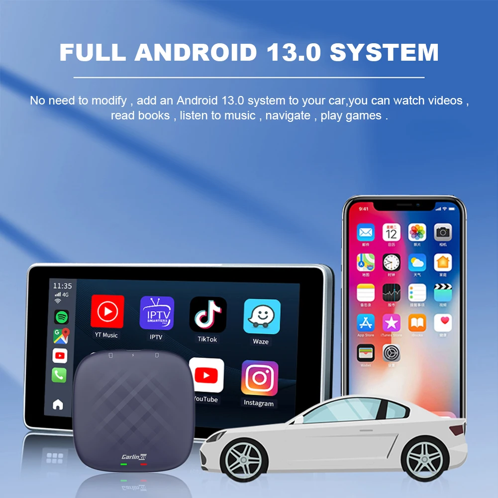 

ТВ-приставка с искусственным интеллектом, беспроводной адаптер Carplay Android Auto WiFi 2,4 +, Android 13,0 AI Box Plus 8 + 128 ГБ/4 + 64 Гб QCM 8-ядерный процессор 6125