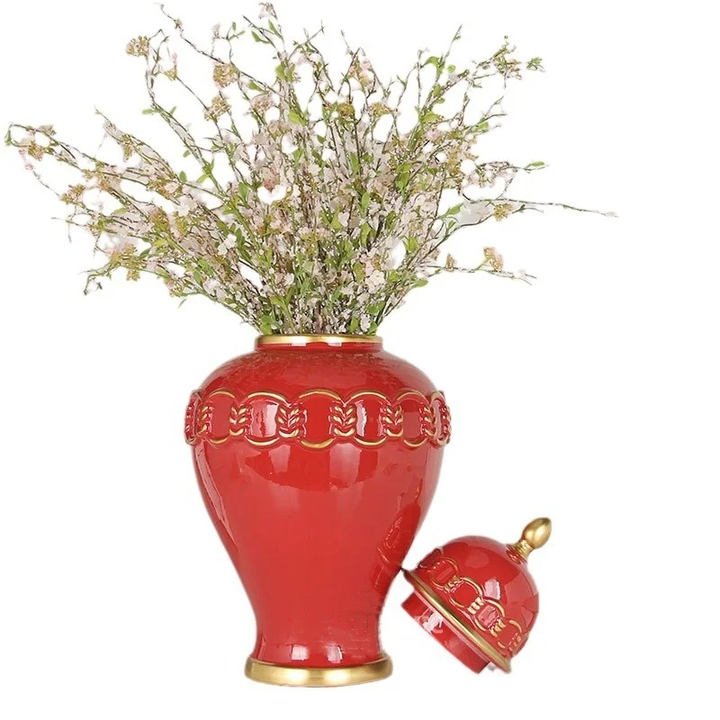 Красная керамическая загальная банка винтажная с имбирем фарфоровая для