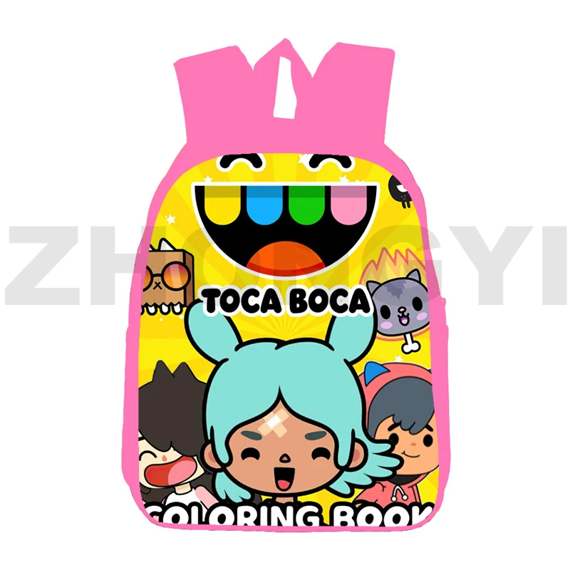 

Toca Life World Backpack 12/16 Inch Pink Teen Girl Anime Bookbag Toca Boca Game Harajuku Kawaii Cartoon Student Children Packbag