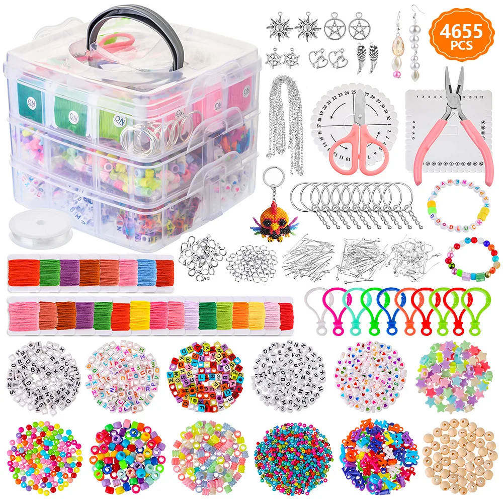 Jewelry Making Supplies Kit DIY Bracelets Beading Wire for Earrings Making Necklace with 3-Layer Organizer Accessories