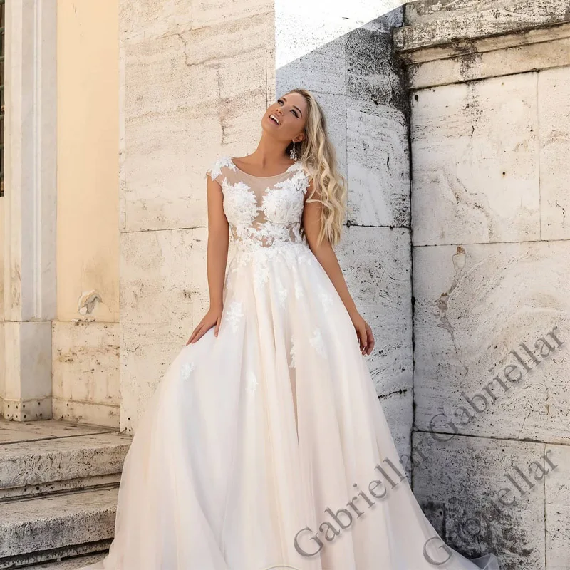 

Gabriellar SCOOP Buttons Wedding Dress Lace Exquisite Sleeveless Appliques Customised Mopping Gown Vestido De Novia 2022 Women