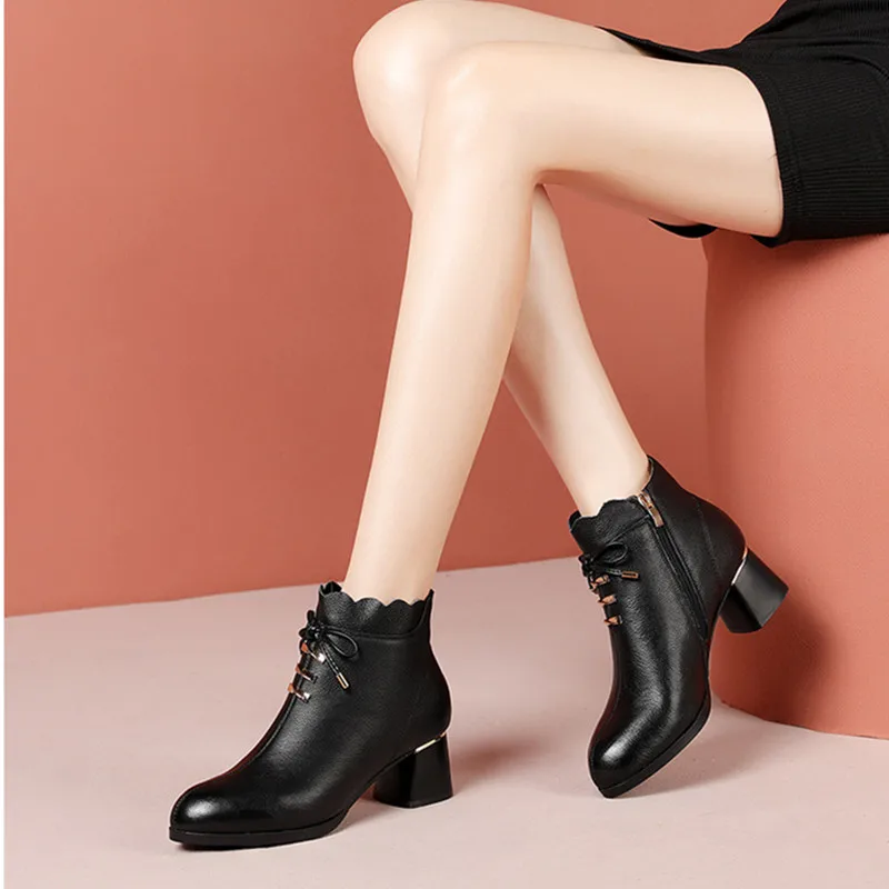 2022 OL Fashion Work Pumps For Women Office Shoes Modern Boots Autumn Bow Mid Heels Pointed-toe Female Short Boots Ankle Boots