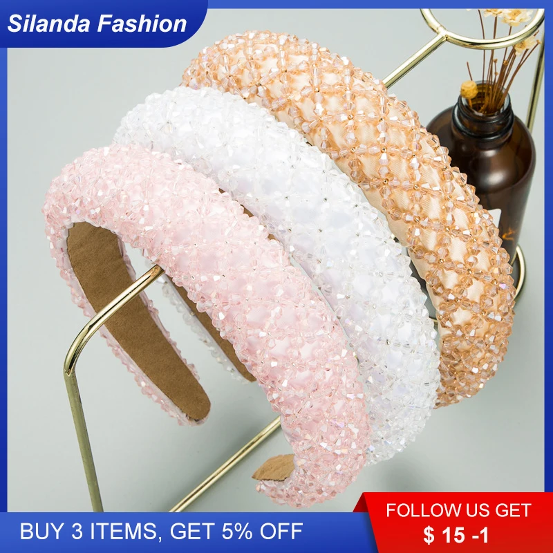 

Модная женская повязка для волос Silanda, модная повязка для волос в стиле барокко, инкрустированная кристаллами, ручная работа, простой подаро...