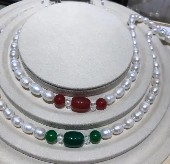 Женское Ожерелье из натурального белого пресноводного жемчуга с агатом 7-8 мм