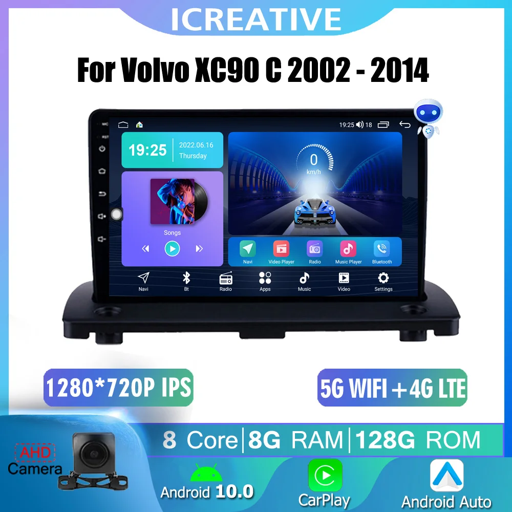 

For Volvo XC90 2004 - 2014 Android 10.0 Radio Navigation GPS Carplay 4G WIFI Auto Stereo 8+128G DSP IPS Screen Unit No 2 din DVD