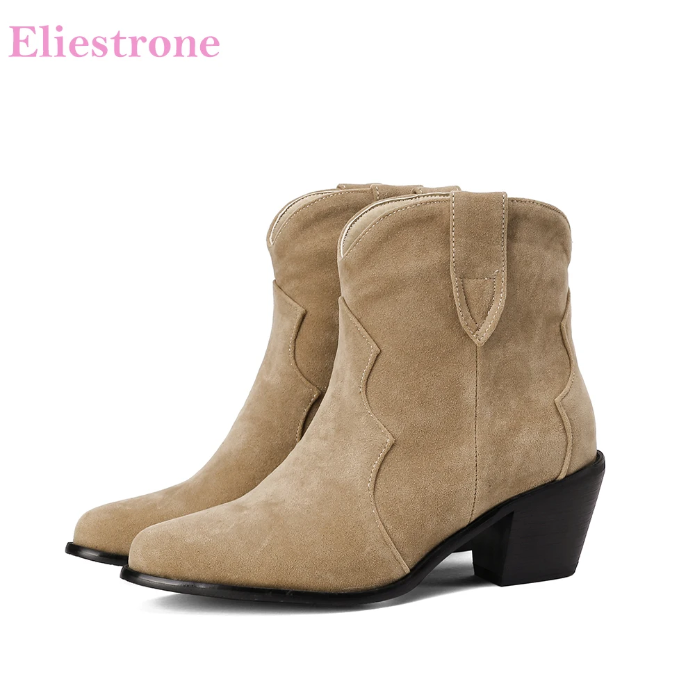 

2022 Winter Sweet Apricot Black Women Ankle Boots Sexy Round Toe High Block Heel School Lady Shoes Plus Big Size 12 43 45 48