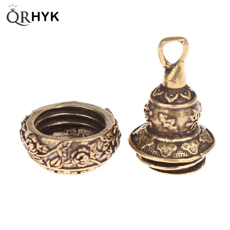

Brass Chinese Letters Blessing Lotus Gourd Charms Copper Lucky Car Key Chain Pendants Pill Box Medicine Case Container Bottle