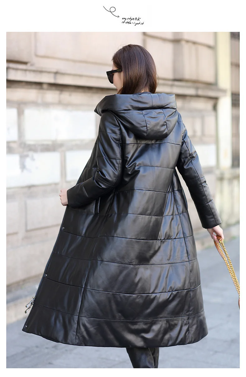 

Leather jacket,Women Genuine Leather Jacket Long Duck Down Coats Hooded Warm Winter Real Sheepskin Coat Female clothes B03092023